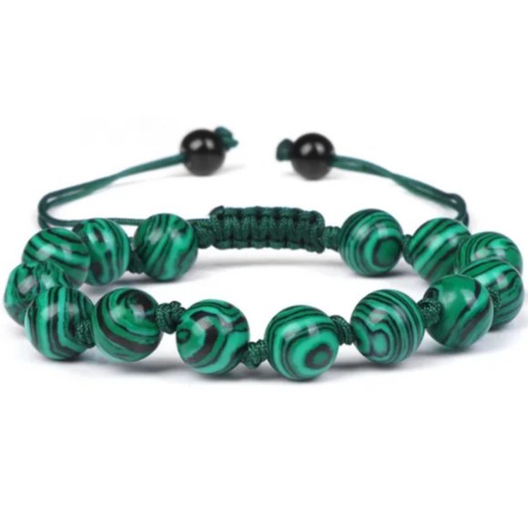 Malachite Bracelet,Green Malachite Bracelet,Knotted Drawstring Bracelet - Picture 1 of 1